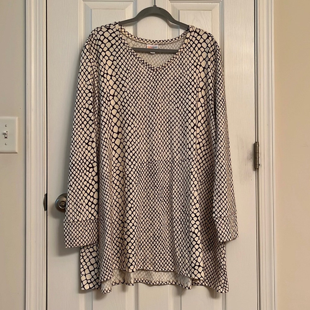 LuLaRoe Brown & Cream Elizabeth Flowy Polyester Super Soft Tunic Top Size 22-24